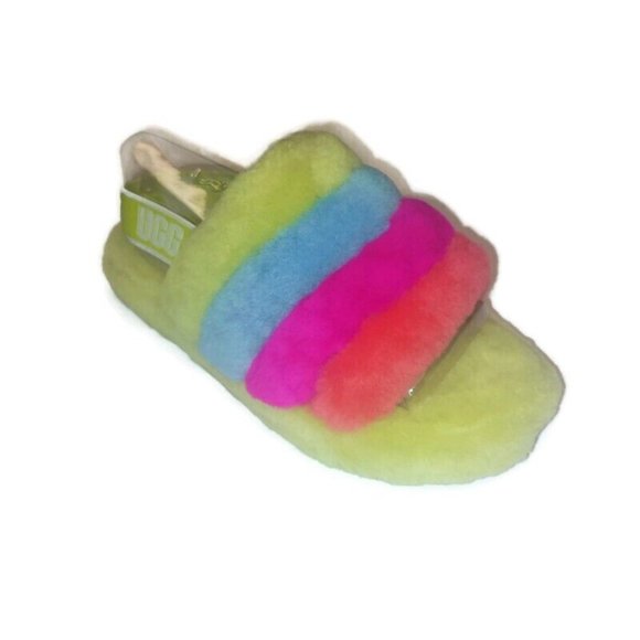 UGG Other - UGG Youth Fluff Yea Slide Slippers Size 3 Ages 6-10 Girls 116570K Neon Rainbow
